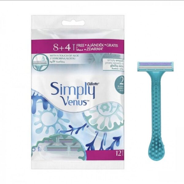 ونوس خود تراش زنانه ژیلت GILLETTE مدل Simply Venus دو لبه بسته ۱۲ عددی