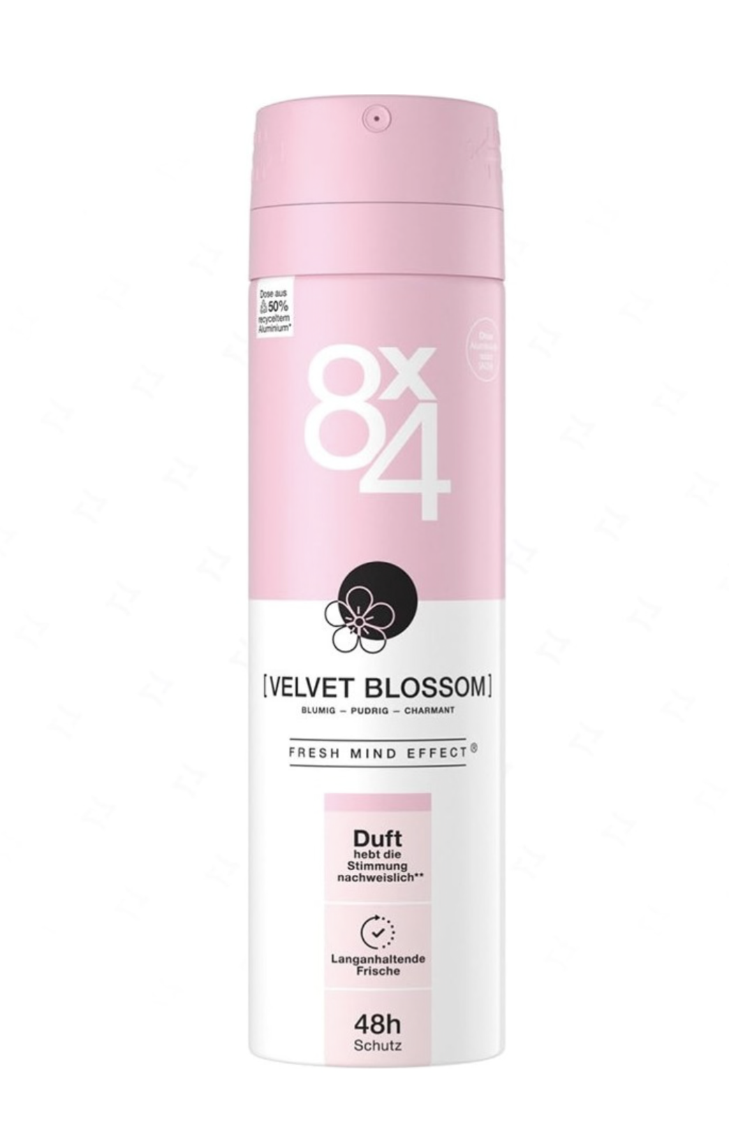 IMG_1485 اسپری دئودورانت زنانه 8×4 Velvet Blossom با رایحه ماندارین و یاس | طراوت و ماندگاری 48 ساعت - تصویر 1